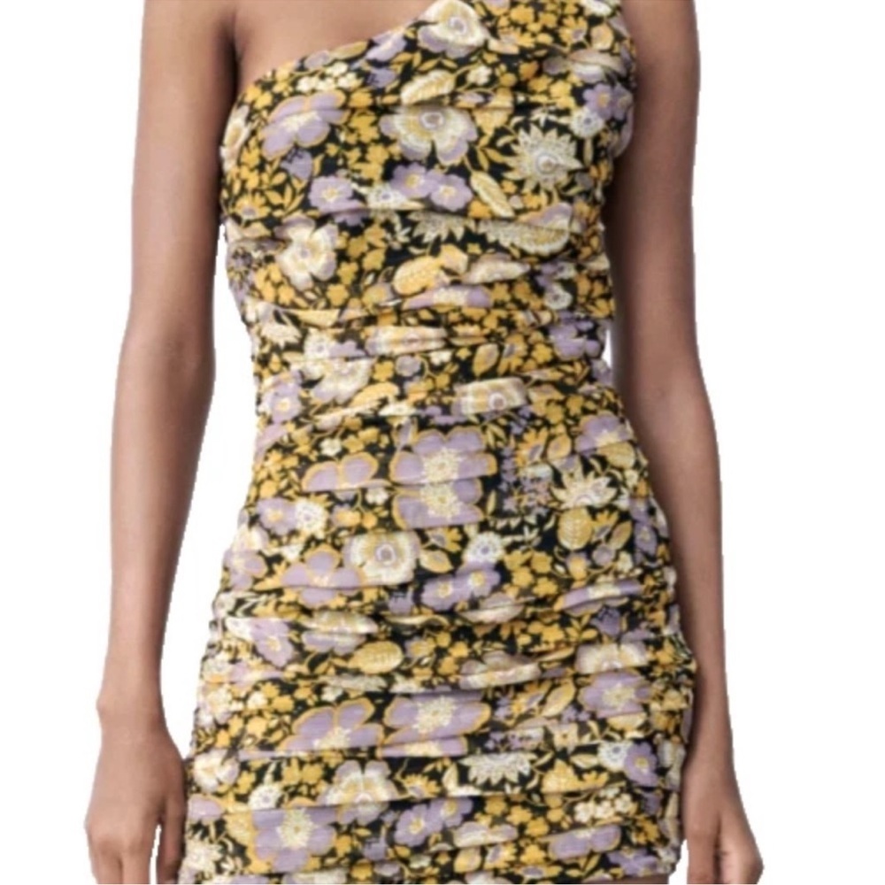 ZARA NWT SZ L Floral One-Shoulder Dress date night cocktails evening wear party